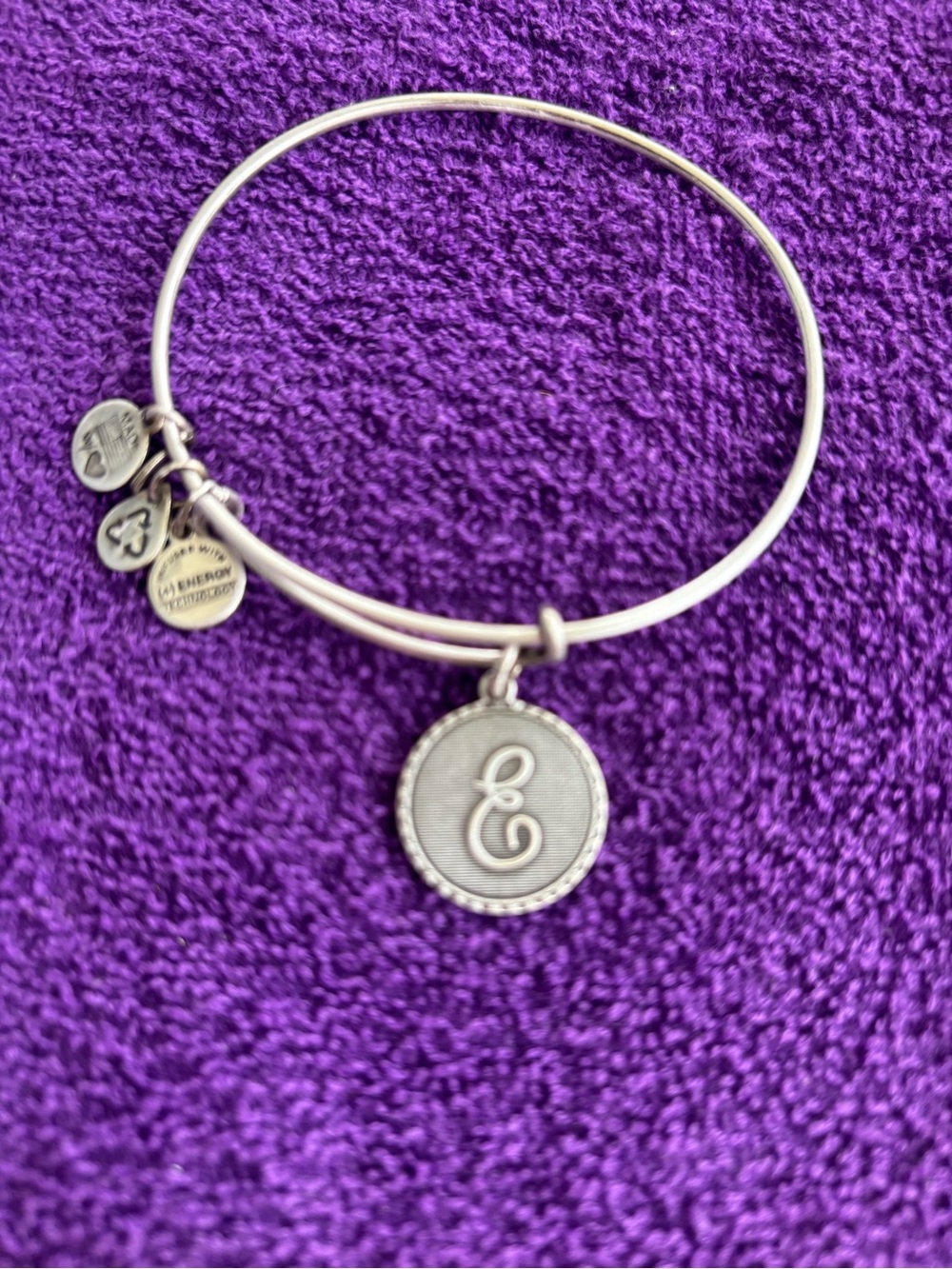 Alex and Ani  Silver Initial 'E' Charm Bangle Bracelet